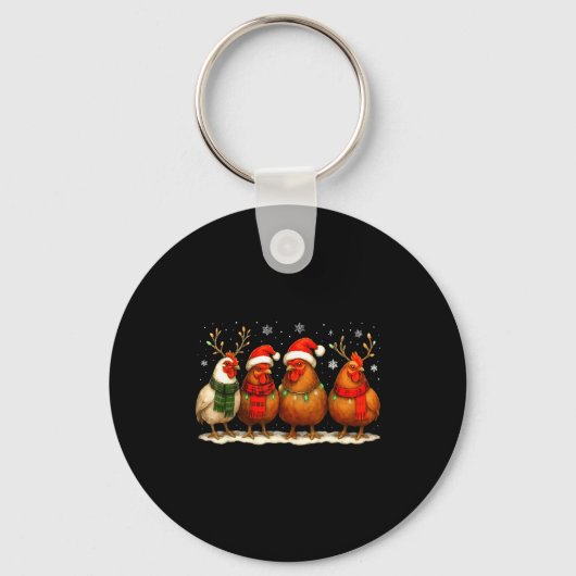 Funny Chicken Christmas Lights Farm Animal Cute Xm Sleutelhanger (Voorkant)