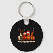 Funny Chicken Christmas Lights Farm Animal Cute Xm Sleutelhanger (Voorkant)