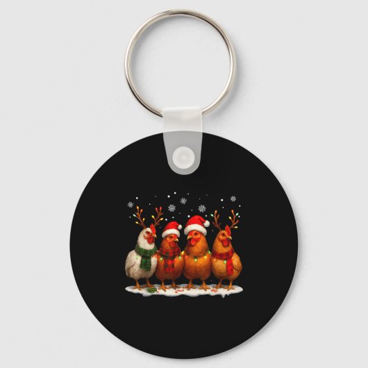 Funny Chicken Christmas Lights Farm Animal Cute Xm Sleutelhanger (Voorkant)