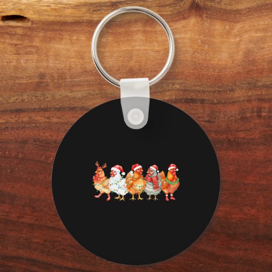 Funny Chicken Christmas Lights Farm Animal Xmas Ho Sleutelhanger (Voorkant)