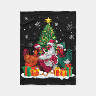 Funny Chicken Christmas Lights Tree Santa Hat Snow Fleece Deken