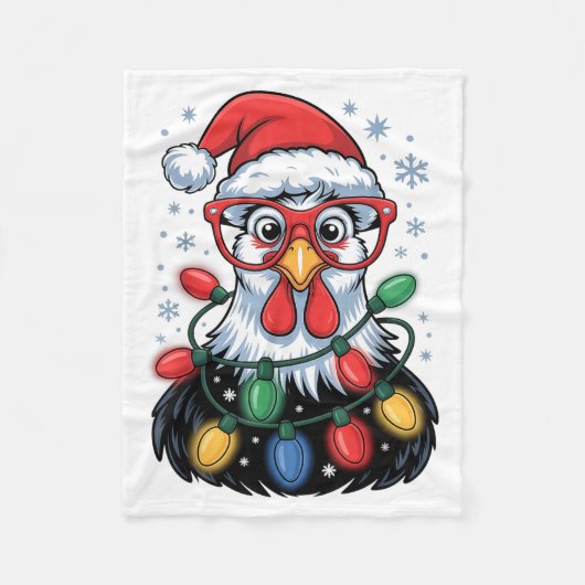 Funny Chicken Christmas Tree Lights Santa Hat Xmas Fleece Deken (Voorkant)