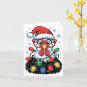 Funny Chicken Christmas Tree Lights Santa Hat Xmas Kaart (Gele Bloem)