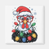 Funny Chicken Christmas Tree Lights Santa Hat Xmas Magneet (Voorkant)