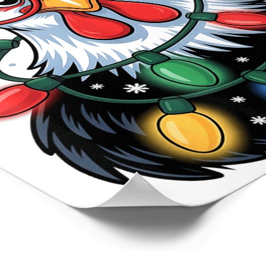 Funny Chicken Christmas Tree Lights Santa Hat Xmas Poster (Hoek)
