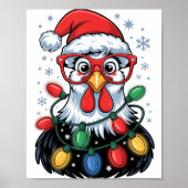 Funny Chicken Christmas Tree Lights Santa Hat Xmas Poster (Voorkant)