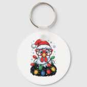 Funny Chicken Christmas Tree Lights Santa Hat Xmas Sleutelhanger (Voorkant)
