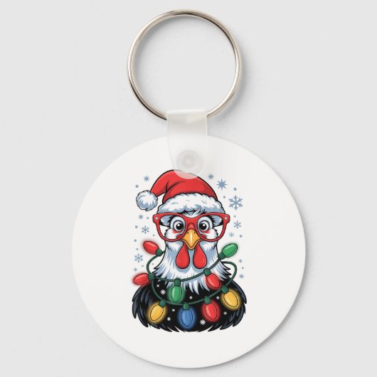 Funny Chicken Christmas Tree Lights Santa Hat Xmas Sleutelhanger (Voorkant)