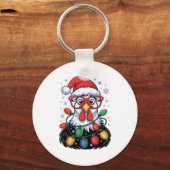 Funny Chicken Christmas Tree Lights Santa Hat Xmas Sleutelhanger (Voorkant)
