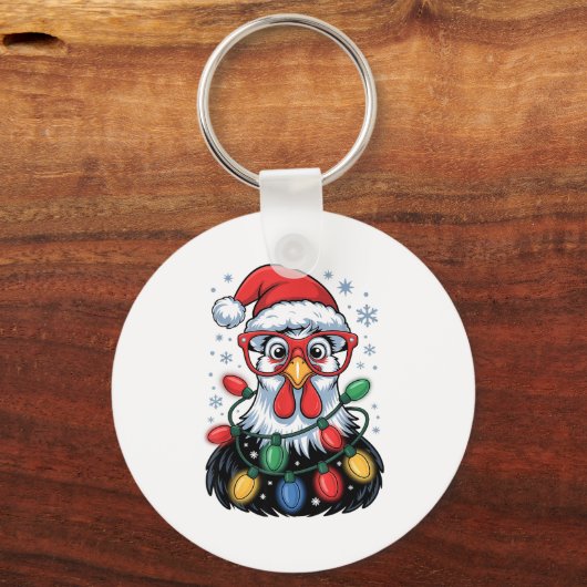 Funny Chicken Christmas Tree Lights Santa Hat Xmas Sleutelhanger (Voorkant)