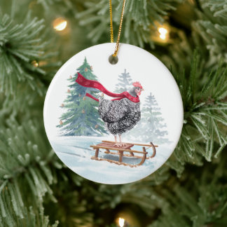 Funny Chicken Christmas Tree Ornament Sledding Kip