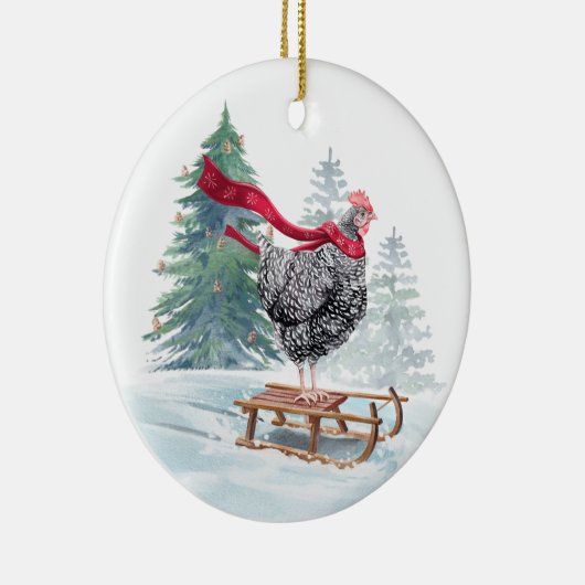Funny Chicken Christmas Tree Ornament Sledding Kip (Rechts)