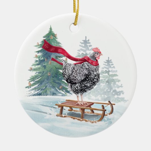 Funny Chicken Christmas Tree Ornament Sledding Kip (Voorkant)