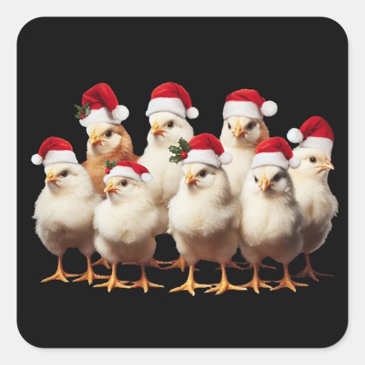Funny Chicken Christmas, Xmas Dierenvriend cadeau Vierkante Sticker (Voorkant)