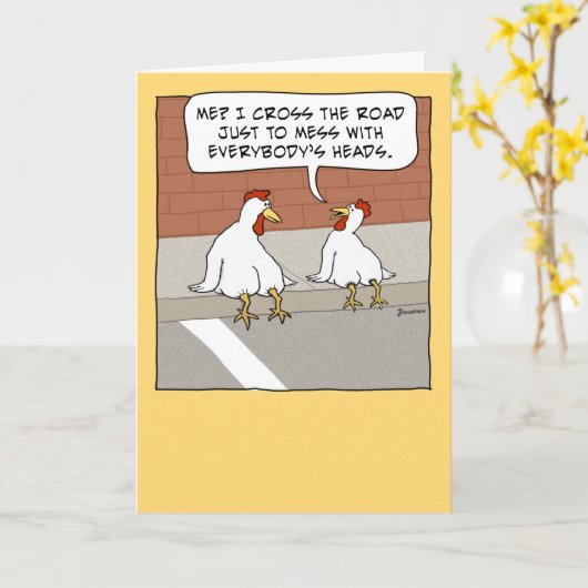 Funny Chicken Crossing Road Happy Birthday Kaart (Gele Bloem)