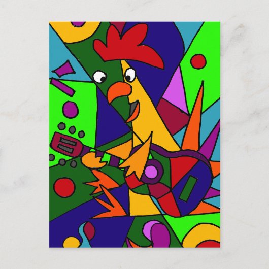 Funny Chicken die de Guitar Modern Art Origin spee Briefkaart (Voorkant)