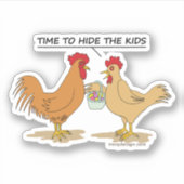 Funny Chicken Easter Egg Hunt Cartoon Contour Cut Sticker (Voorkant)