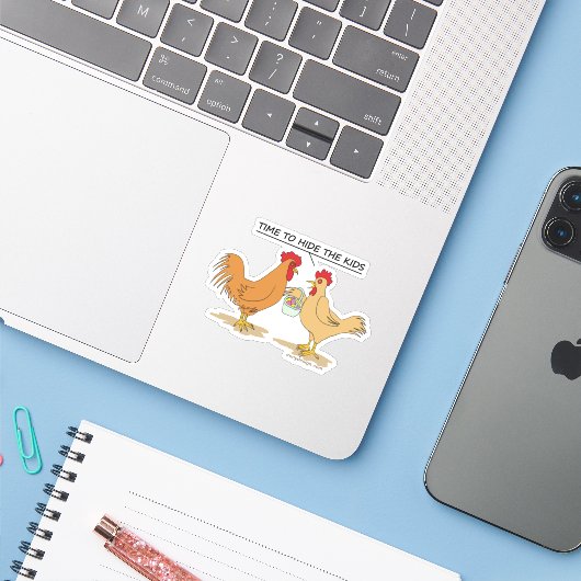 Funny Chicken Easter Egg Hunt Cartoon Contour Cut Sticker (Laptop met iPhone)