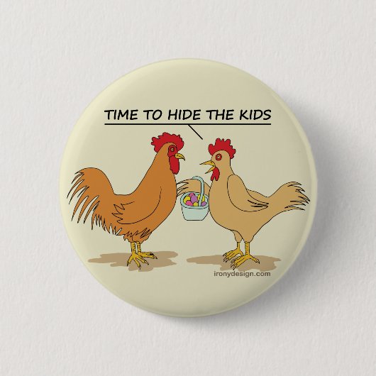 Funny Chicken Easter Hunt Cartoon Beige Ronde Button 5,7 Cm (Voorkant)