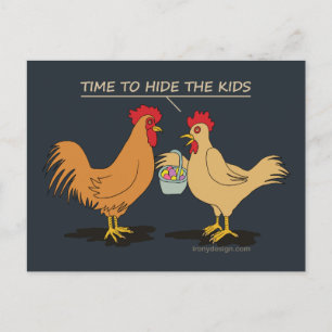 Funny Chicken Easter Hunt Cartoon Blue Briefkaart