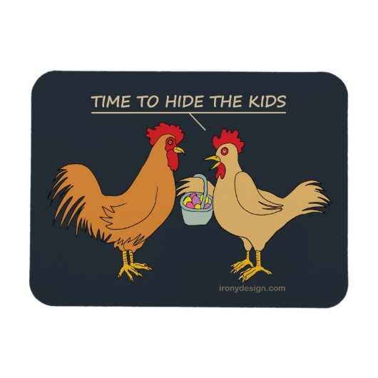 Funny Chicken Easter Hunt Cartoon Blue Magneet (Horizontaal)