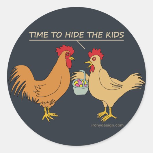 Funny Chicken Easter Hunt Cartoon Blue Ronde Sticker (Voorkant)
