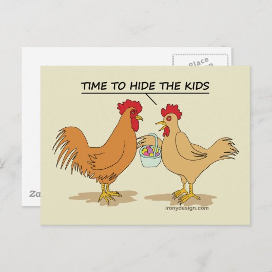 Funny Chicken Easter Hunt Cartoon Briefkaart (Voorkant / Achterkant)