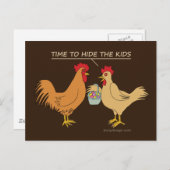 Funny Chicken Easter Hunt Cartoon Brown Briefkaart (Voorkant / Achterkant)