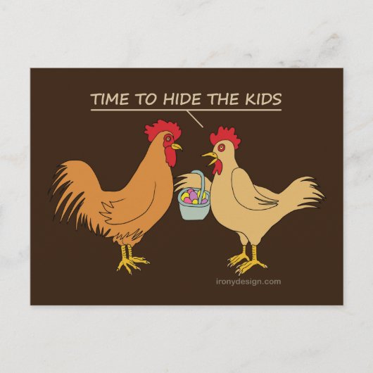 Funny Chicken Easter Hunt Cartoon Brown Briefkaart (Voorkant)