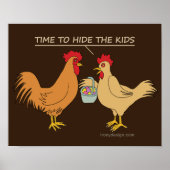 Funny Chicken Easter Hunt Cartoon Brown Poster (Voorkant)