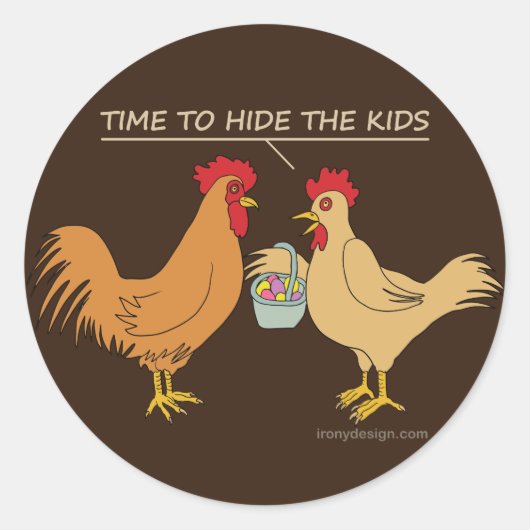 Funny Chicken Easter Hunt Cartoon Brown Ronde Sticker (Voorkant)