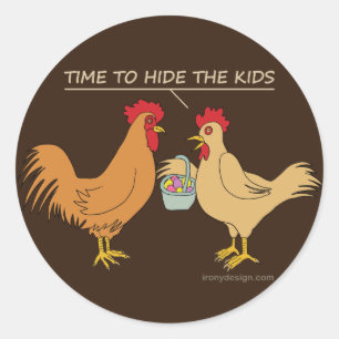 Funny Chicken Easter Hunt Cartoon Brown Ronde Sticker