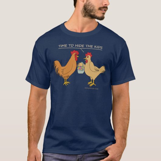Funny Chicken Easter Hunt Cartoon Donker T-shirt (Voorkant)