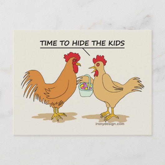 Funny Chicken Easter Hunt Cartoon Graphic Briefkaart (Voorkant)