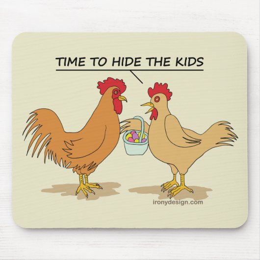 Funny Chicken Easter Hunt Cartoon Muismat (Voorkant)