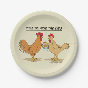 Funny Chicken Easter Hunt Cartoon Papieren Bordje