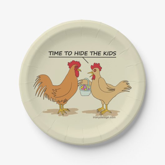 Funny Chicken Easter Hunt Cartoon Papieren Bordje (Voorkant)