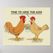 Funny Chicken Easter Hunt Cartoon Poster (Voorkant)