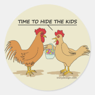 Funny Chicken Easter Hunt Cartoon Ronde Sticker