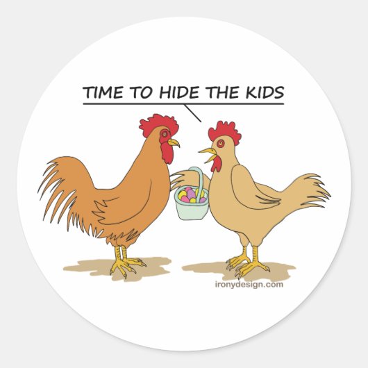 Funny Chicken Easter Hunt Cartoon Ronde Sticker (Voorkant)