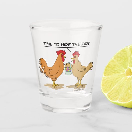 Funny Chicken Easter Hunt Cartoon Shot Glas (Voorkant)