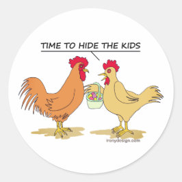 Funny Chicken Easter Hunt Round Sticker