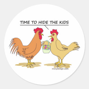 Funny Chicken Easter Hunt Round Sticker