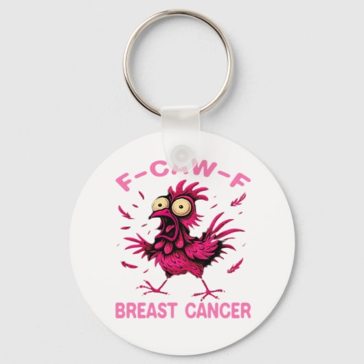 Funny Chicken F-Caw-F Breast Cancer Awareness Vint Sleutelhanger (Voorkant)