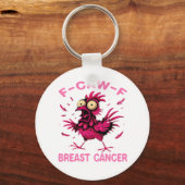 Funny Chicken F-Caw-F Breast Cancer Awareness Vint Sleutelhanger (Voorkant)