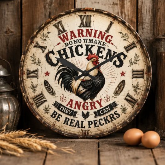 Funny Chicken Farmhouse Rooster Grote Klok