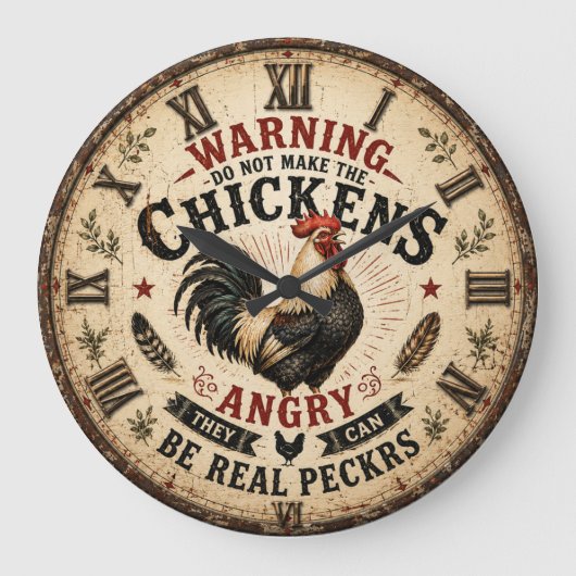 Funny Chicken Farmhouse Rooster Grote Klok (Voorkant)