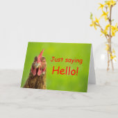 Funny Chicken - Hallo Wenskaart Kaart (Gele Bloem)