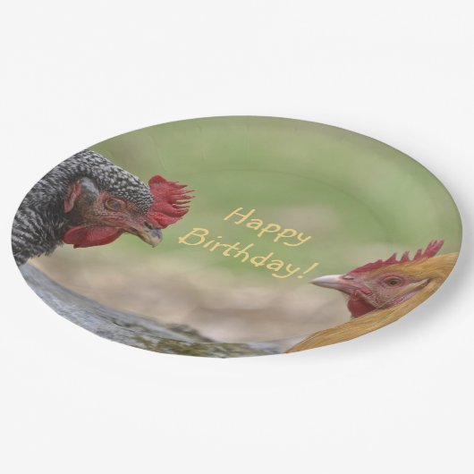 Funny Chicken Happy Birthday Papieren Bordje (Gekanteld)