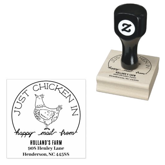 Funny Chicken Happy Mail Return Stamp Rubberstempel (Gestempeld)
